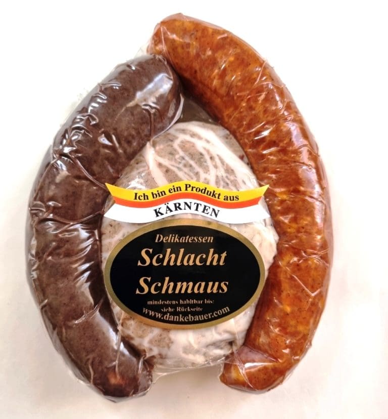 Schlachtschmaus-Bauernschmaus-Schlachtplatte-Blutwurst-Selchwurst-Maischerl-Saumaise-Herbstschmaus-Kärntner Delikatesse