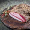 Guanciale dried speck а ham, Italian cured meat product