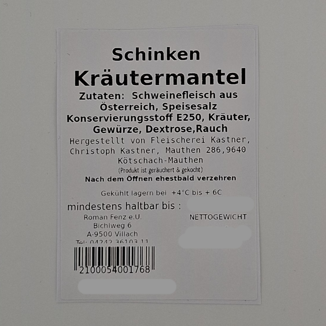 Gailtaler Schinken in Kräuterkruste hauchdünn geschnitten – ca. 150g